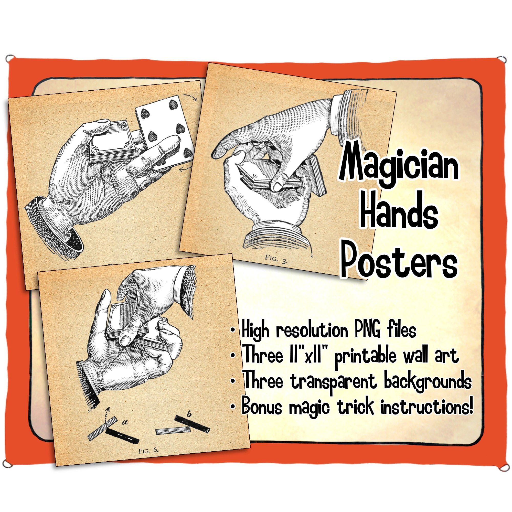 Magician s Hands Printable Wall Art Posters Hi res PNG Files Showing Various Stage Of Manipulation Also Include Magic Trick Instructions Etsy