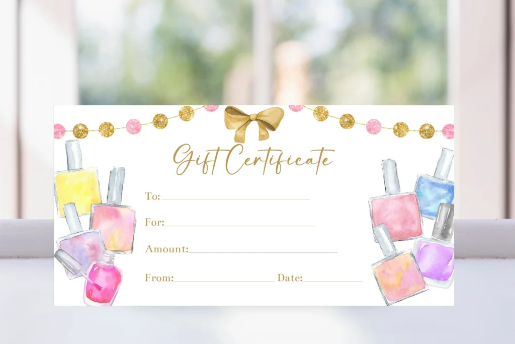 Manicure Gift Certificate Template Pink And Gold Printable corjl Etsy