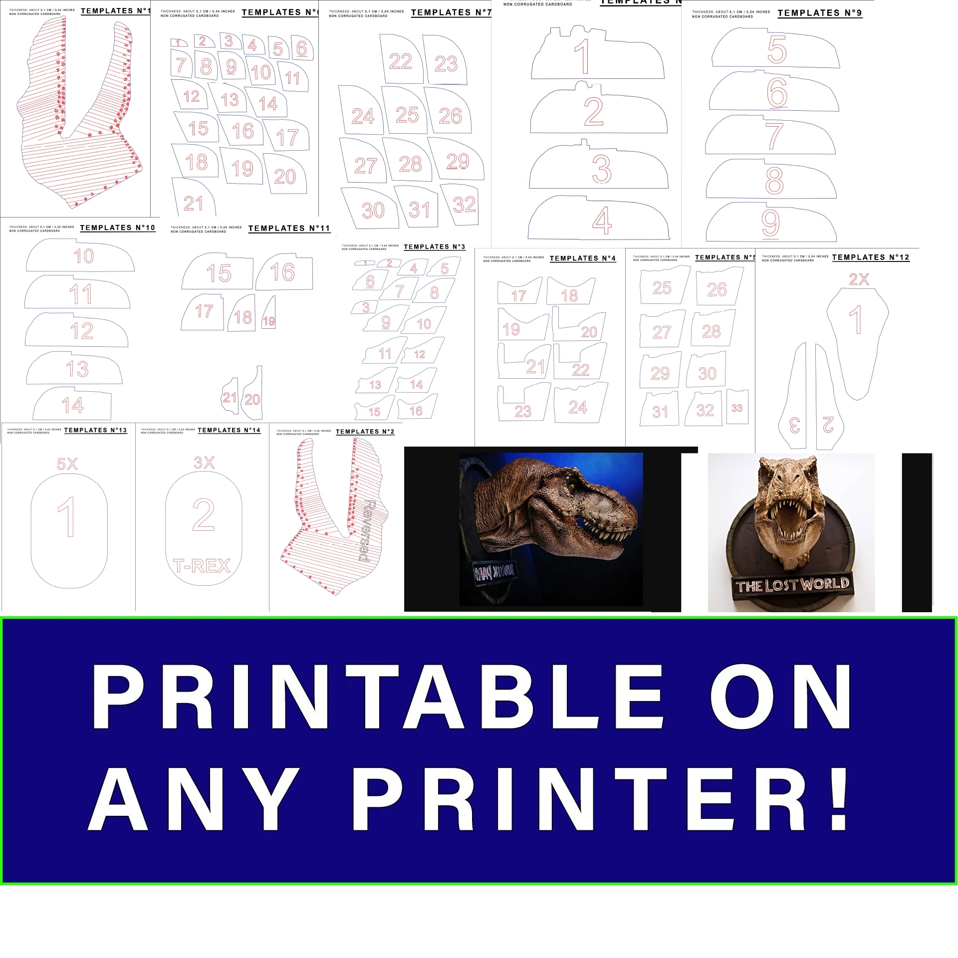 Mini T Rex Head TEMPLATES For Cardboard DIY Epic Cardboard Props