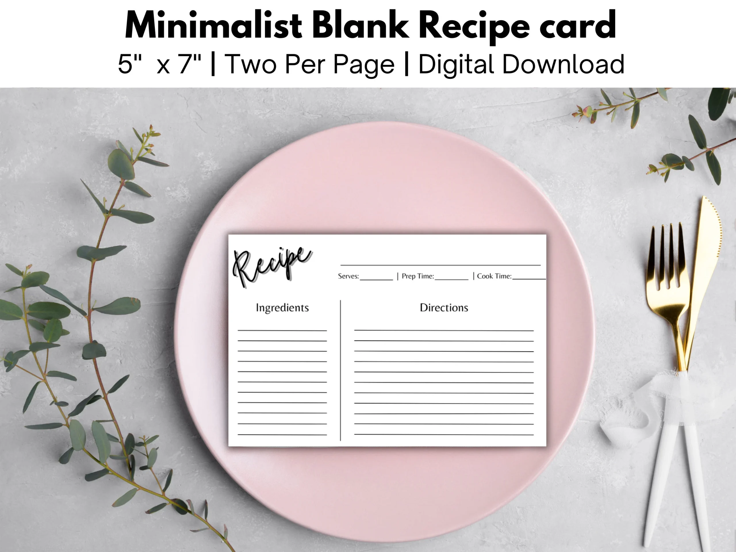 Minimalist Simple Recipe Card 5 X 7 Two Per Page Digital Download Etsy Minimalist Simple Recipe Card 5 X 7 Two Per Page Digital Download Etsy