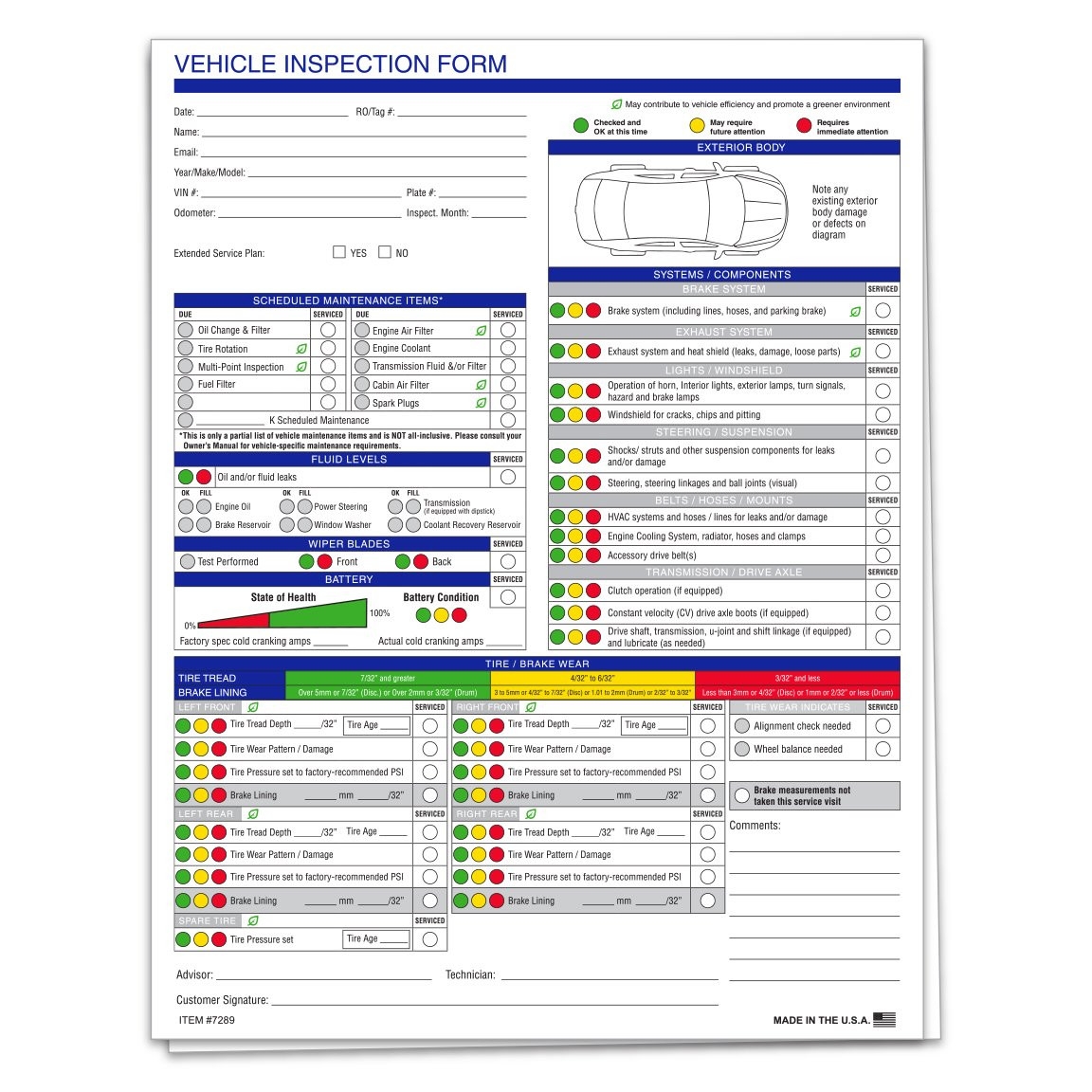 Multi Point Inspection Checklist Eco Style 2 Part Qty 250