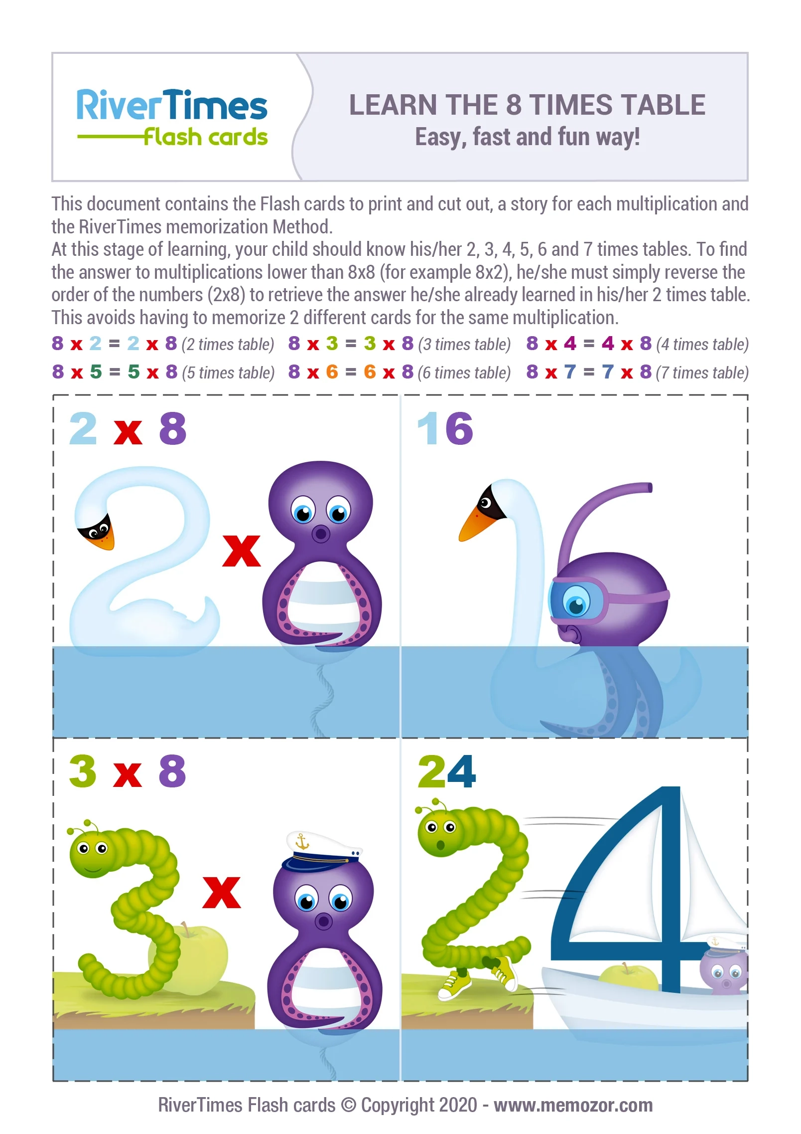 Multiplication Flash Cards 8 Times Table Print For Free RiverTimes