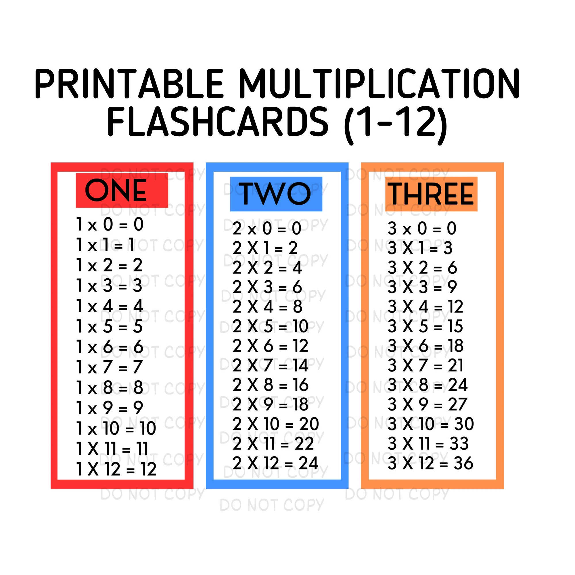 Multiplication Flashcards 1 12 Times Table digital Download Etsy Multiplication Flashcards 1 12 Times Table digital Download Etsy