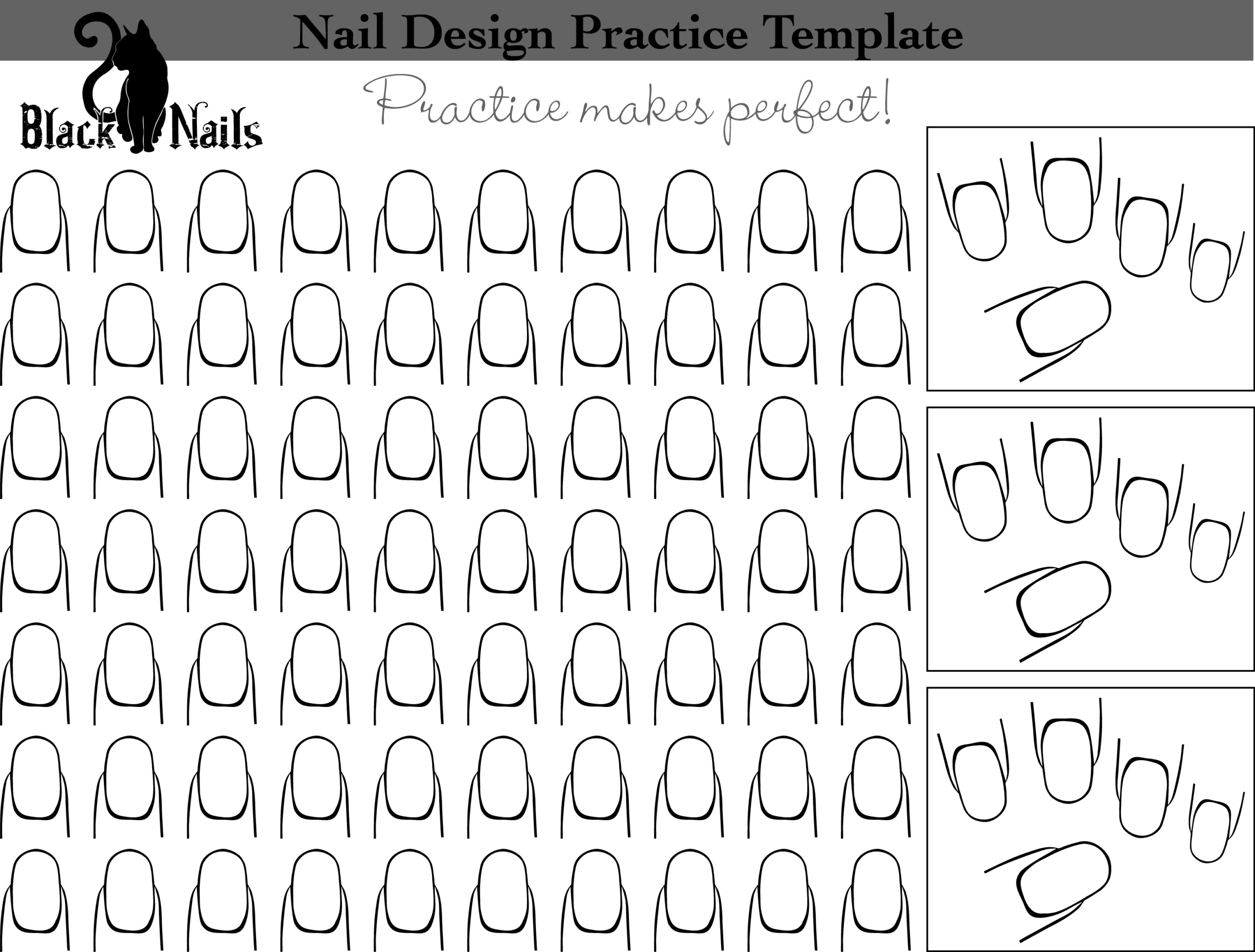 Nail Art Design Practice Templates Or Sheets Black Cat Nails