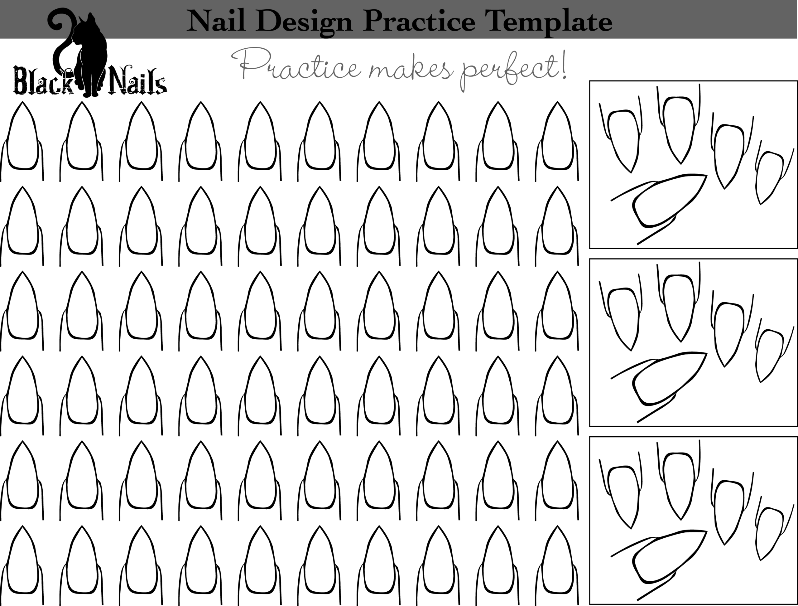Nail Art Design Practice Templates Or Sheets Black Cat Nails
