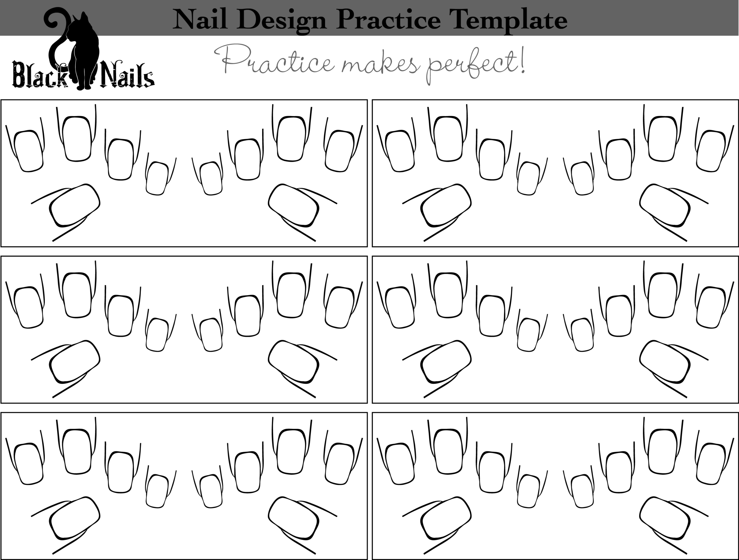 Nail Art Design Practice Templates Or Sheets Black Cat Nails