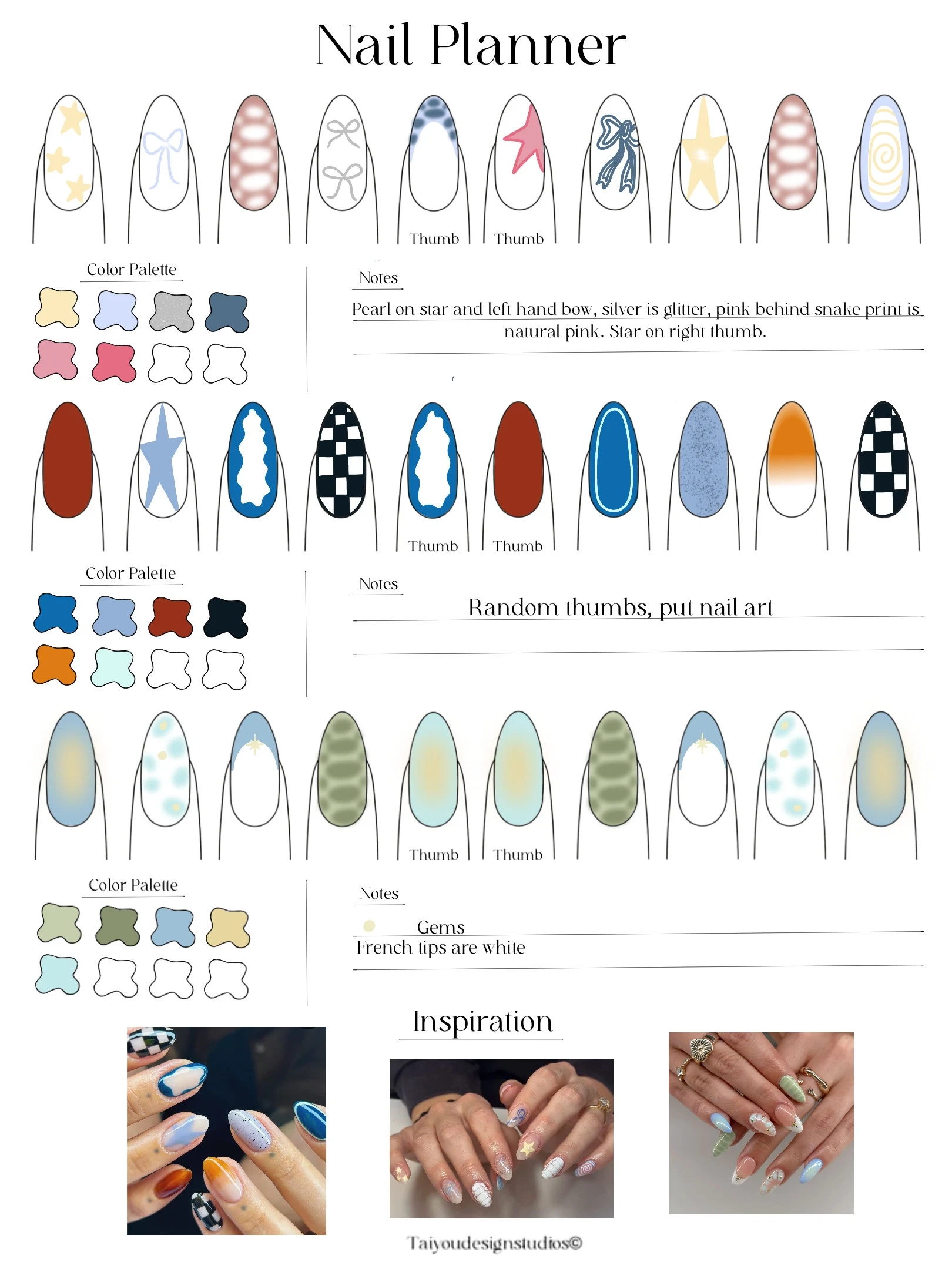 Nail Art Planner Large Nail Design Template W color Palette digital Download Etsy