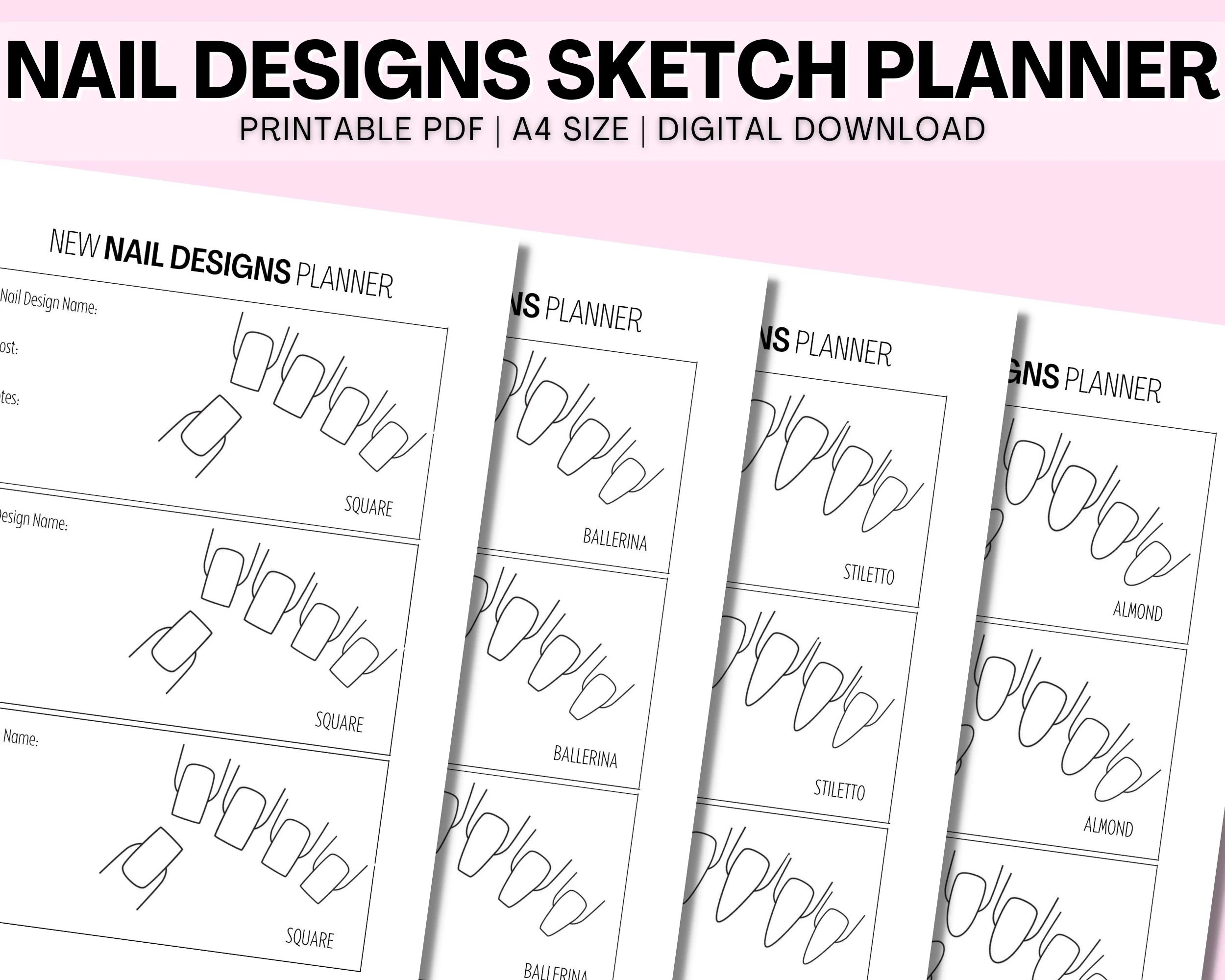 Nail Designs Sketch Planner Sheet Printable Colouring Nail Tech Designs Press On Nail Business Plan Nail Salon Template Nail Shapes Template Etsy