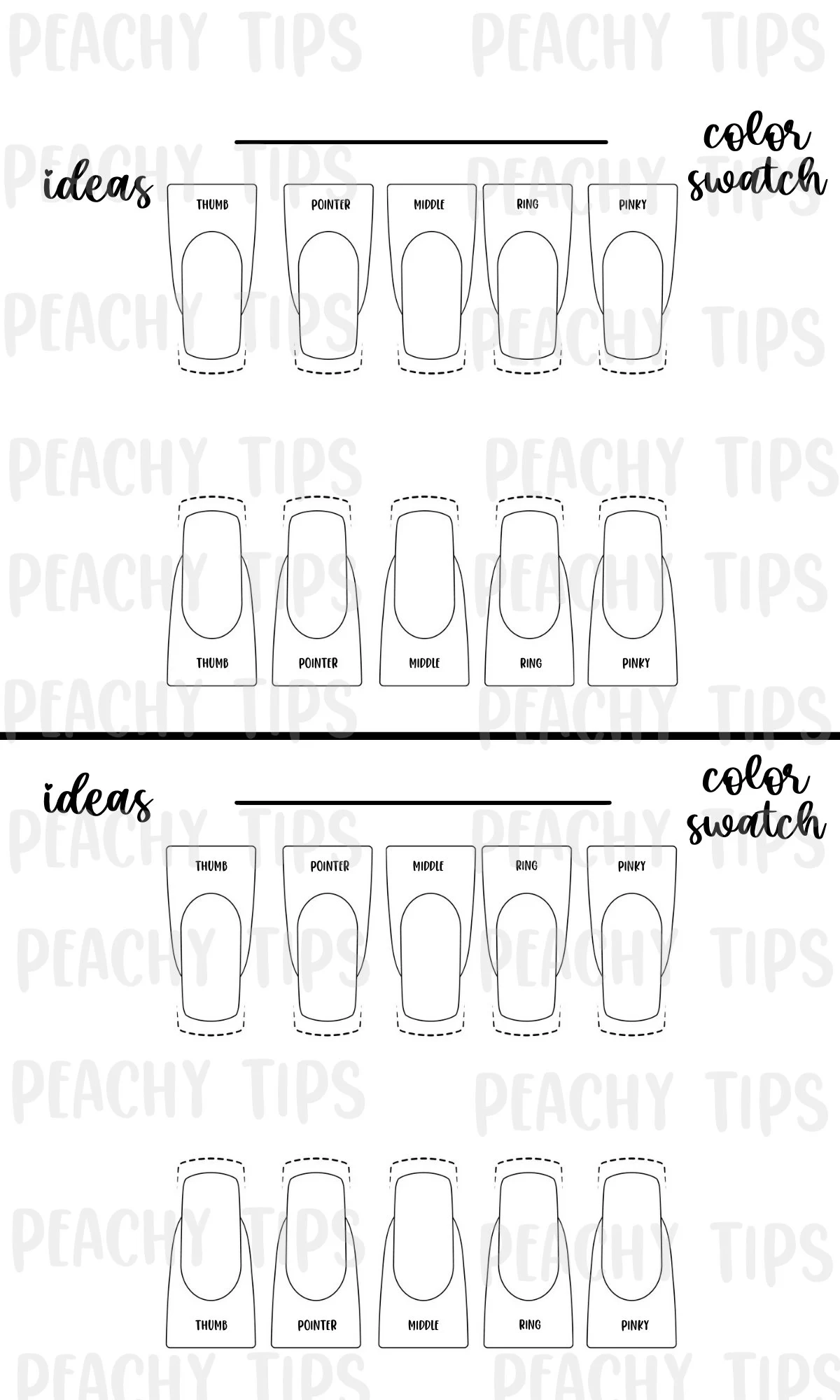 Nail Shape Template Ballerina Stiletto Almond Square printable downloadable Etsy