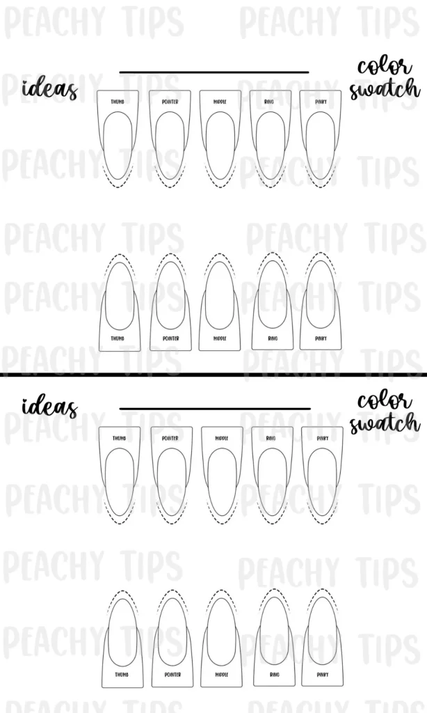 Nail Shape Template Ballerina Stiletto Almond Square printable downloadable Etsy