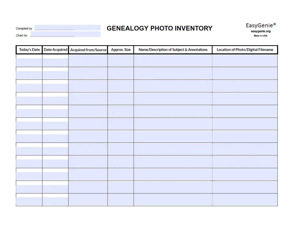 NEW Genealogy Inventory Records Fillable PDF Set 4 Forms EasyGenie