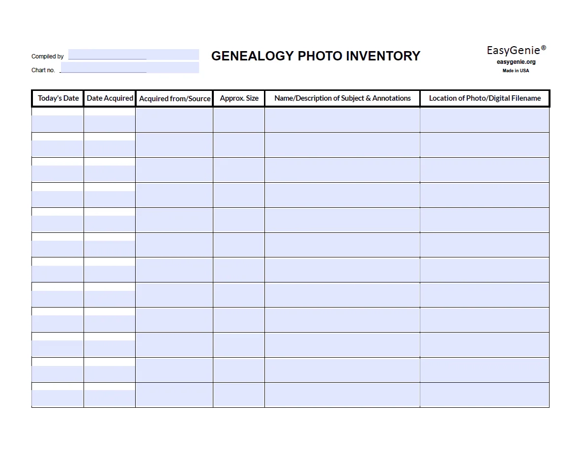 NEW Genealogy Inventory Records Fillable PDF Set 4 Forms EasyGenie