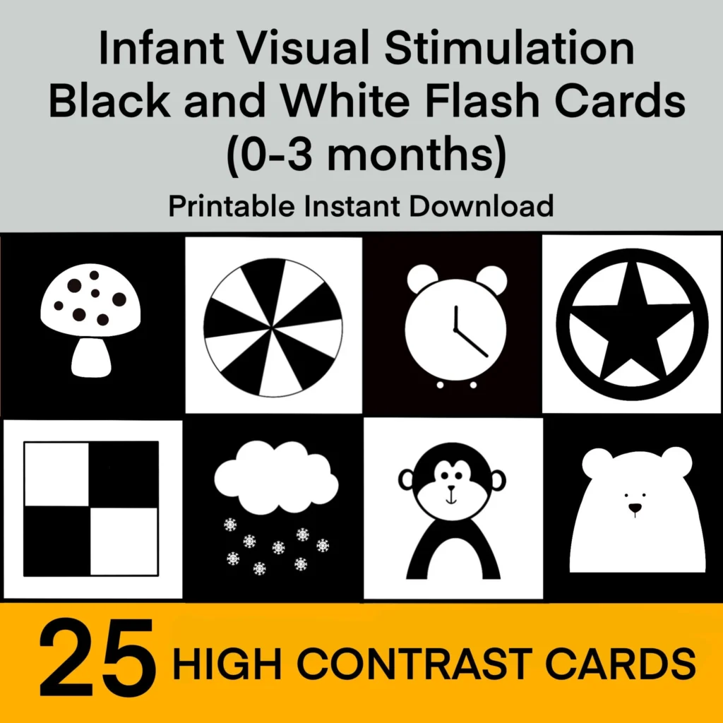 Newborn Sensory Flashcards Black And White Infant Stimulation PDF Printable Etsy