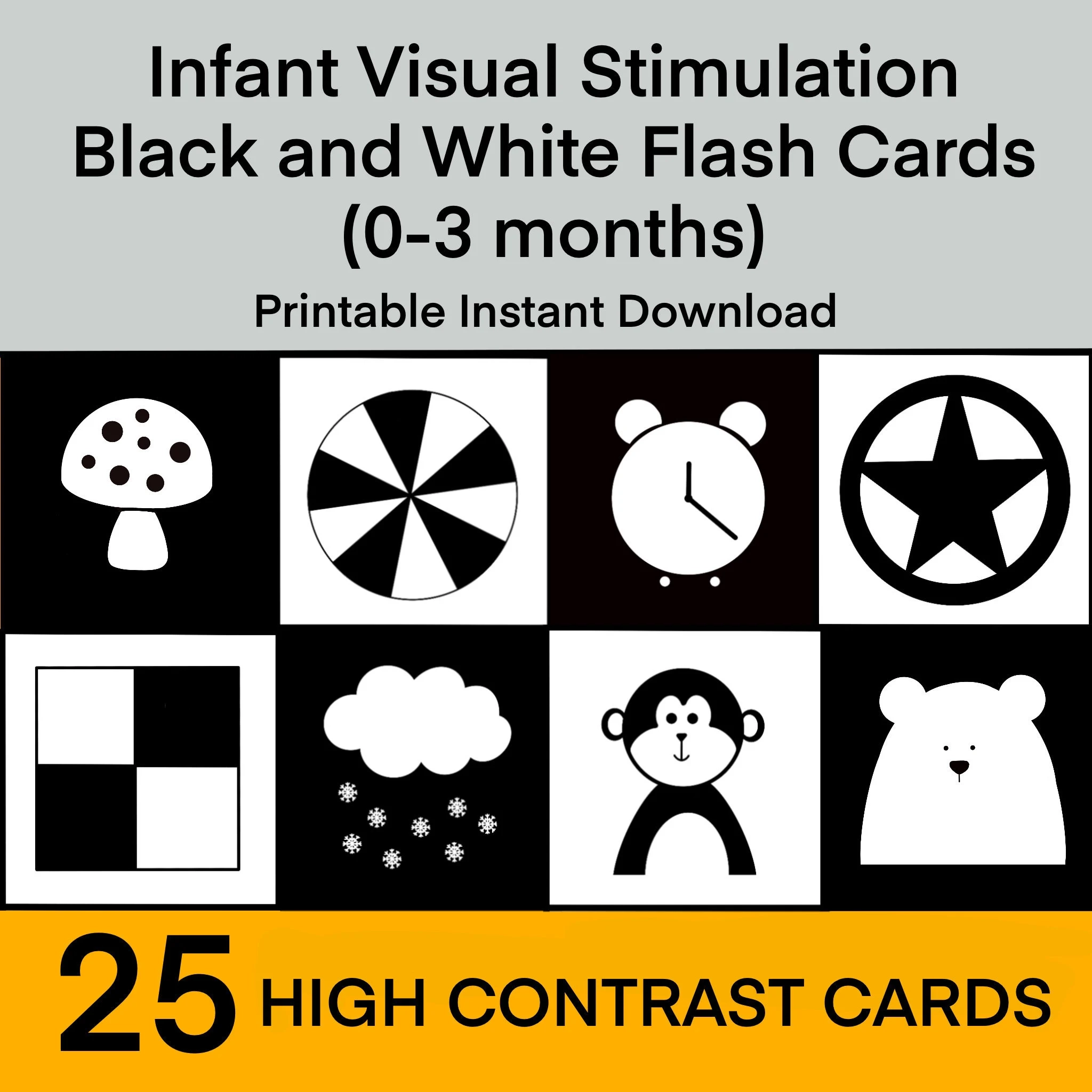 Newborn Sensory Flashcards Black And White Infant Stimulation PDF Printable Etsy