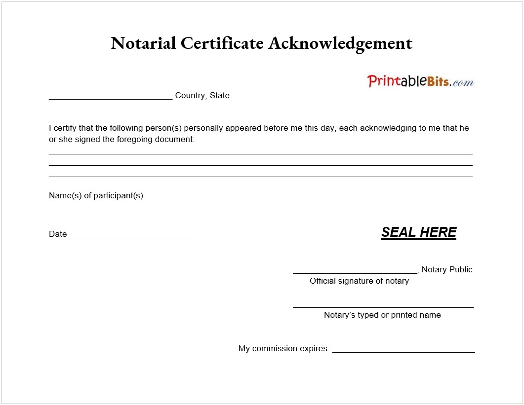Notarial Certificate Template Free Printable Templates