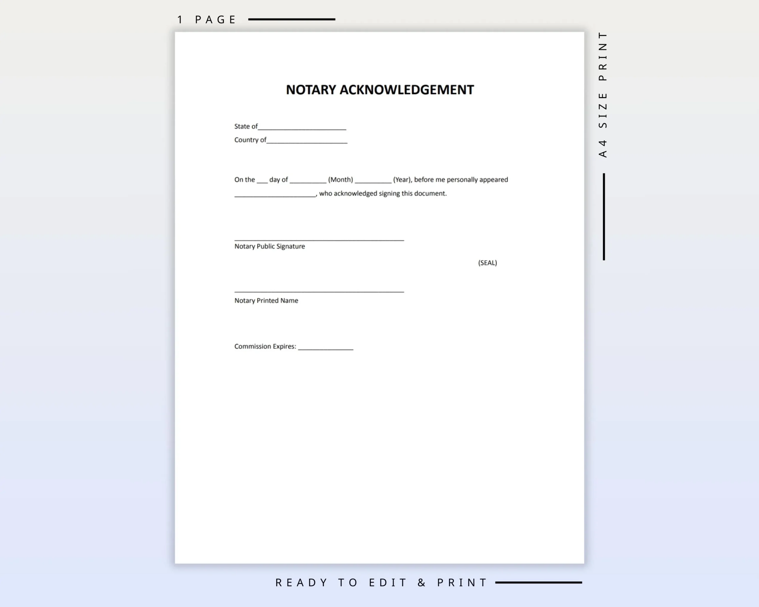 Notary Acknowledgement Form Printable Notary Letter Notarization Template Editable Notary Public Document Digital Download Etsy