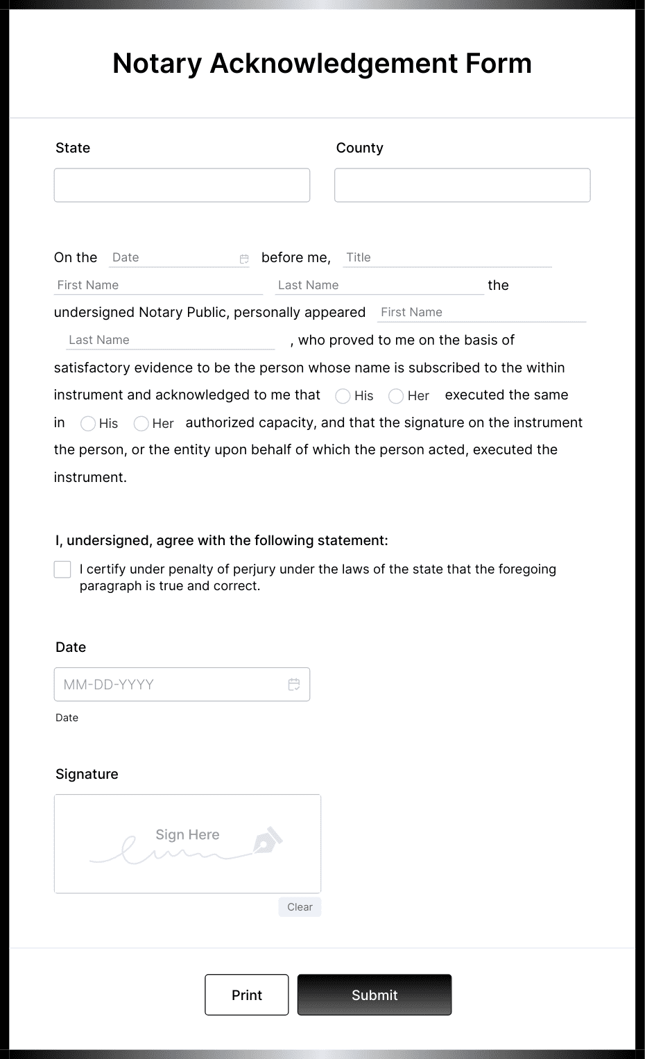 Notary Acknowledgement Form Template Jotform