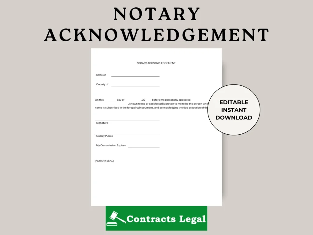 Notary Acknowledgement Notary Form Notary Letter Acknowledgement Form Notarization Notary Public Notary Signing Printable Notary Etsy