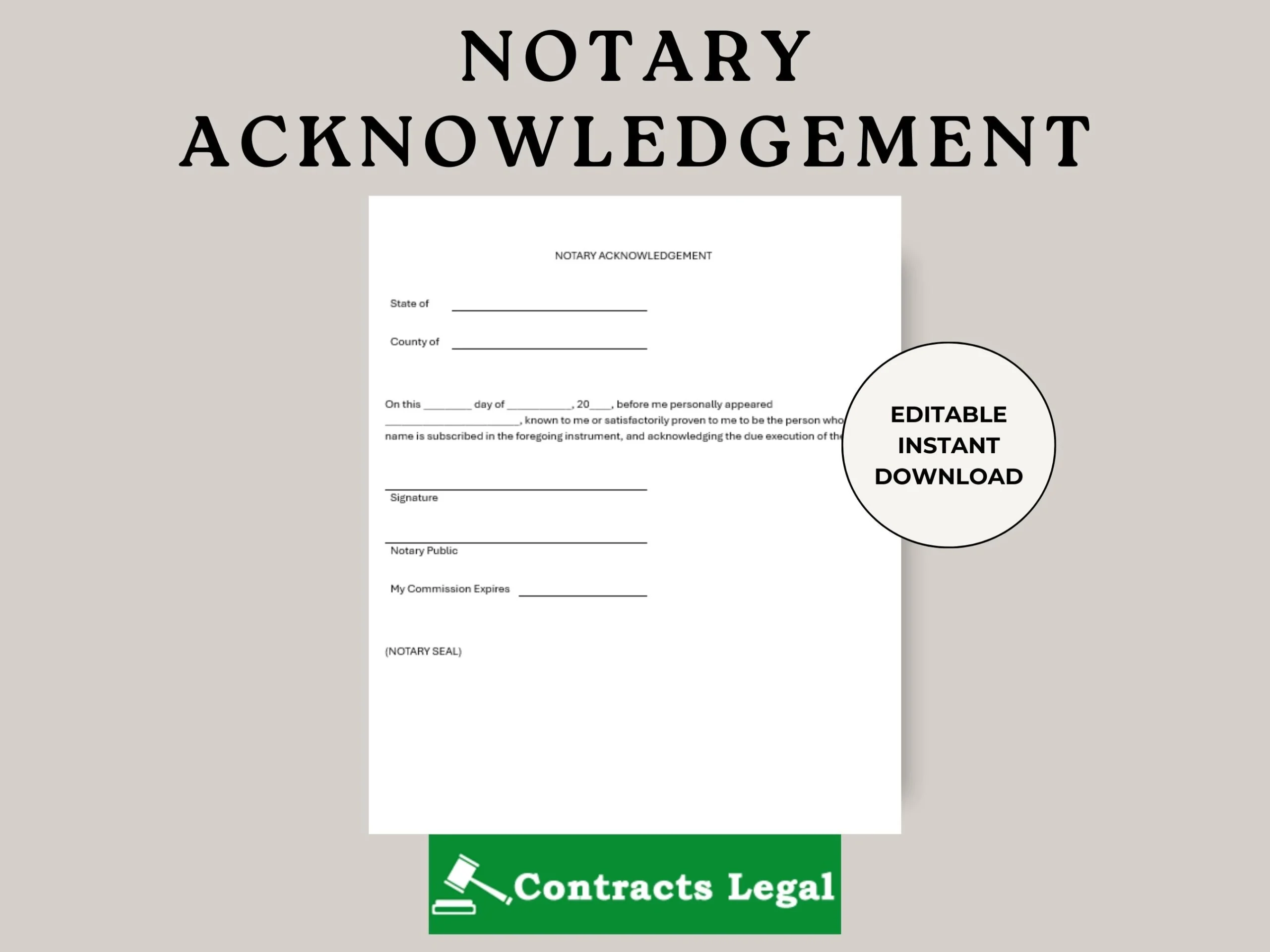 Notary Acknowledgement Notary Form Notary Letter Acknowledgement Form Notarization Notary Public Notary Signing Printable Notary Etsy