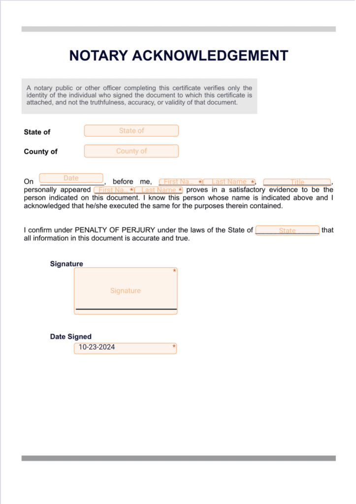 Notary Acknowledgement PDF Template Jotform