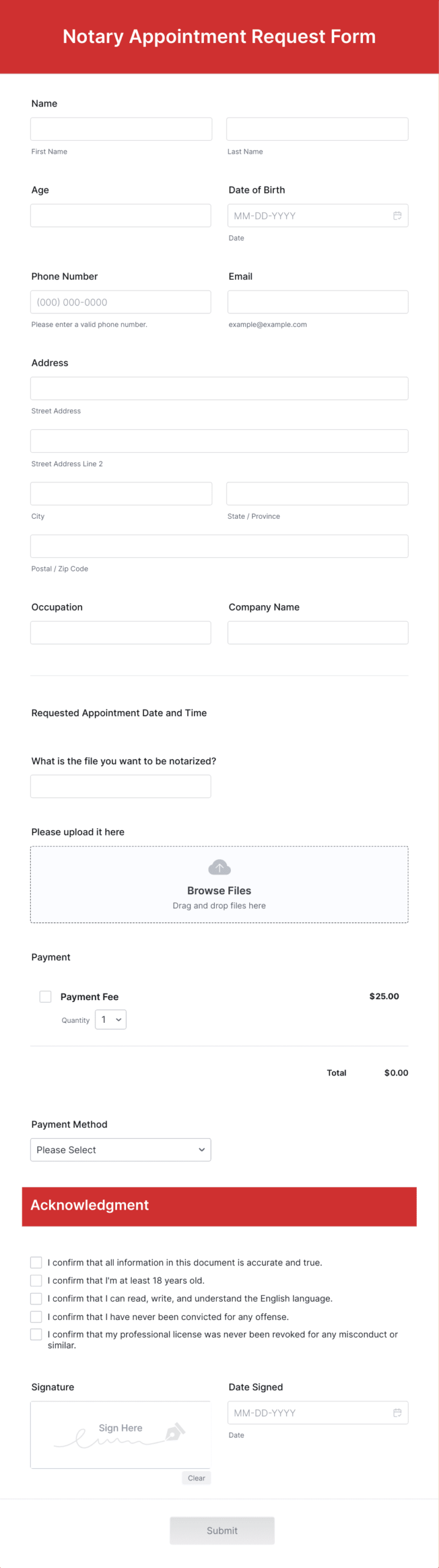 Notary Appointment Request Form Template Jotform