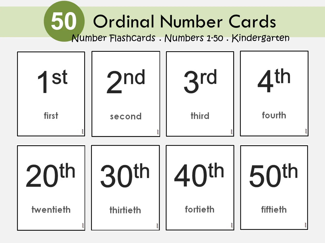 Ordinal Numbers Numbers 1 50 Flashcards Number Flash Card Printable WorksheetsCart