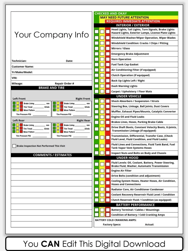 PDF Printable Vehicle Inspection Report CANVA Template Editable Car Or Equipment Rental Inspection Checklist Used Vehicle Inspection Sheet Etsy
