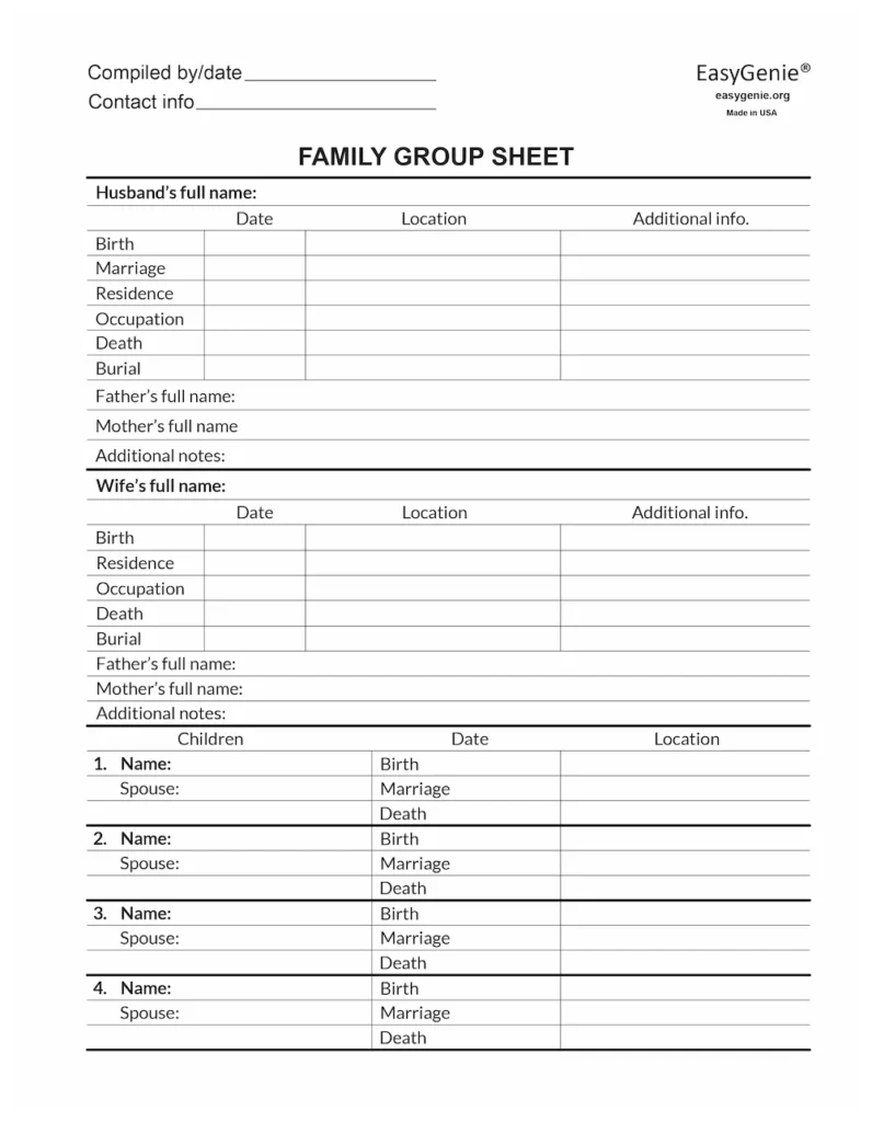 Pedigree Worksheet PDF Set LARGE PRINT Fillable Pedigree Chart Fam EasyGenie