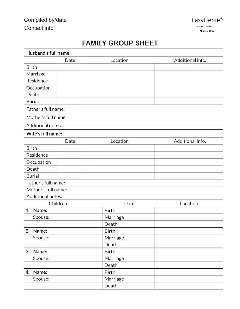 Pedigree Worksheet PDF Set LARGE PRINT Fillable Pedigree Chart Fam EasyGenie