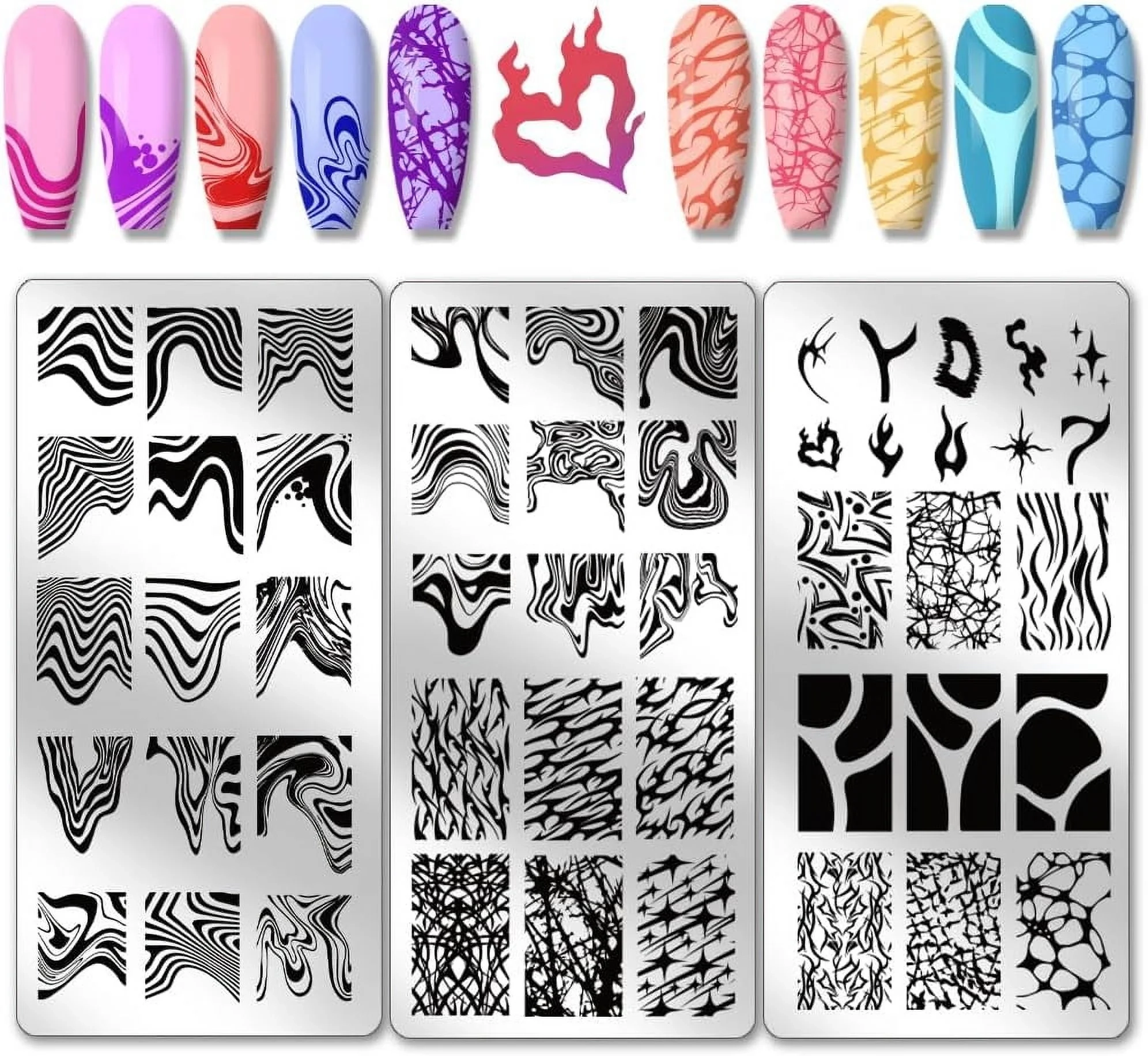 PH 3pcs Line Texture Nail Art Templates 55 Patterns Flow Line Nail Stamping Plate Wave Texture Nail Art Stencils Stainless Steel Nail Image Plates For Nail Design Print Manicure Salon Gray 