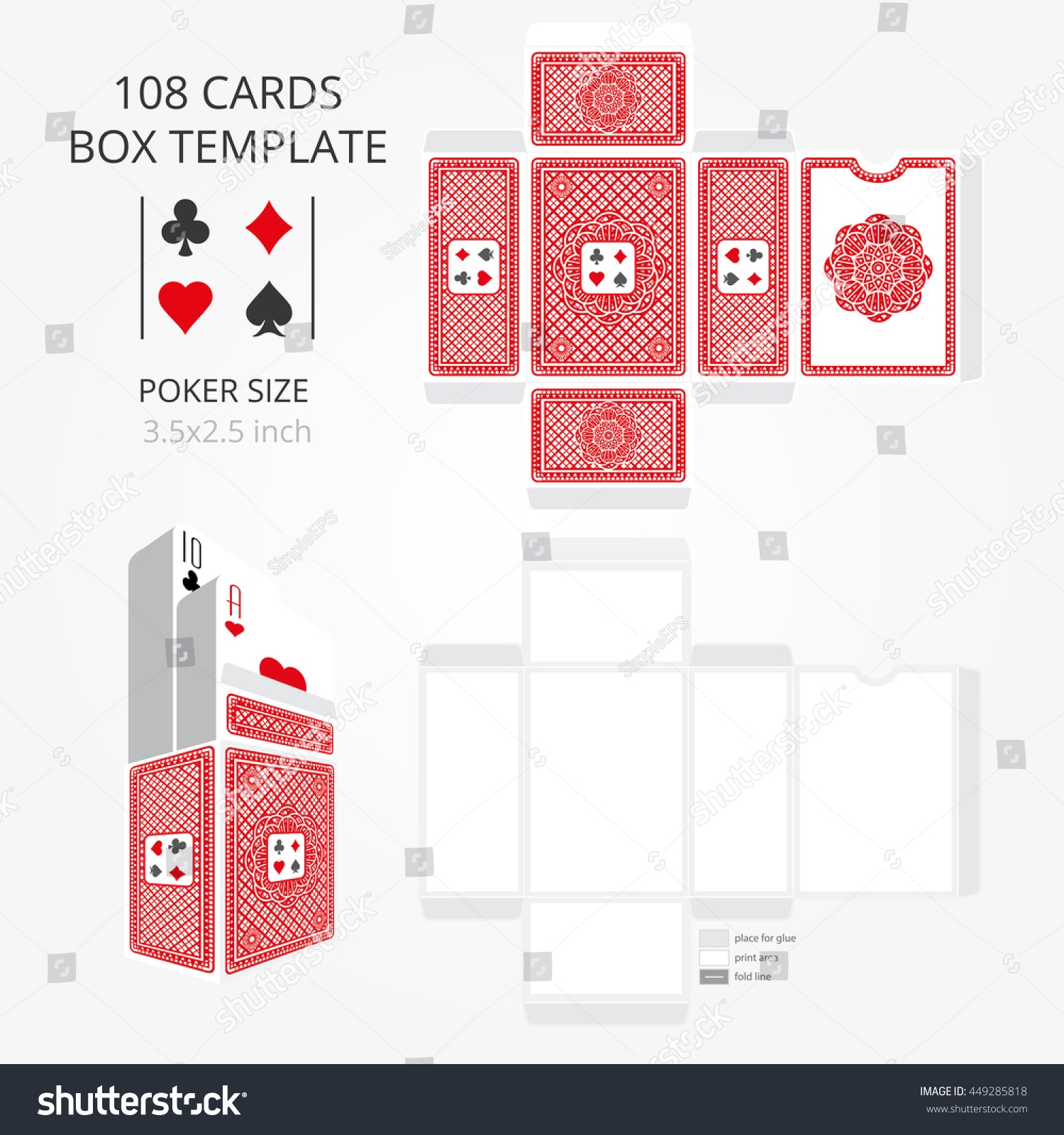 Poker Card Size Tuck Box Templatevector Stock Vector Royalty Free 449285818 Shutterstock
