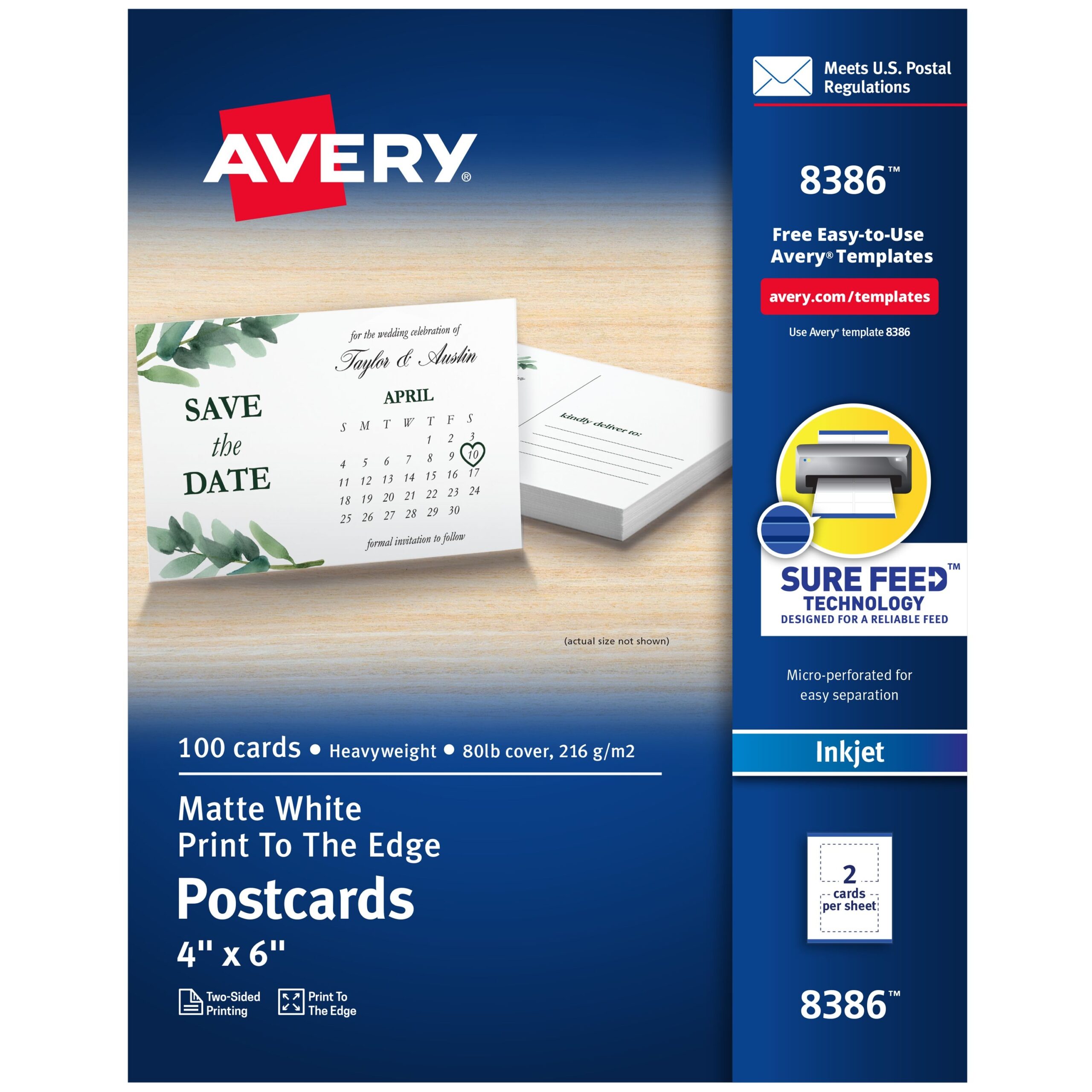 Postcards With Sure Feed 4 X 6 Matte White 8386 Avery