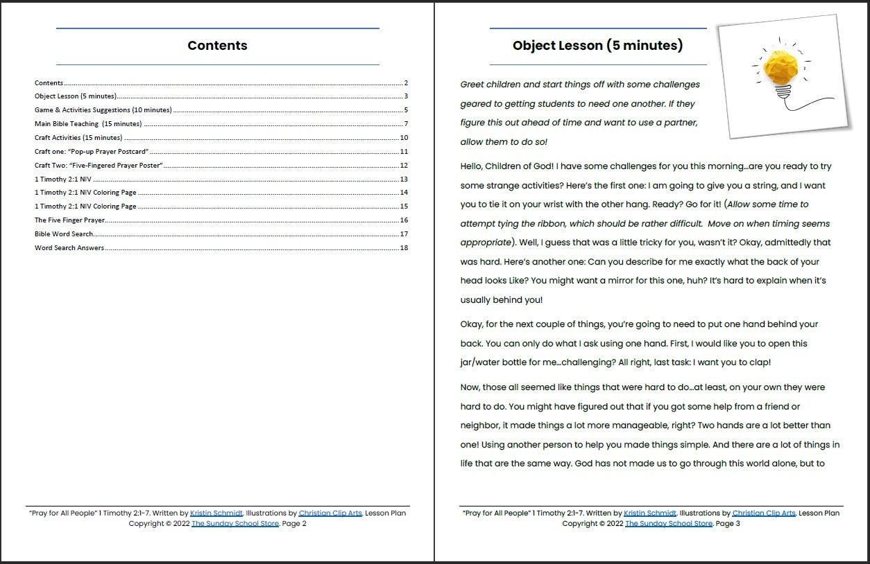 Pray For All People 1 Timothy 2 Printable Bible Lesson Sunday Scho Sunday School Store