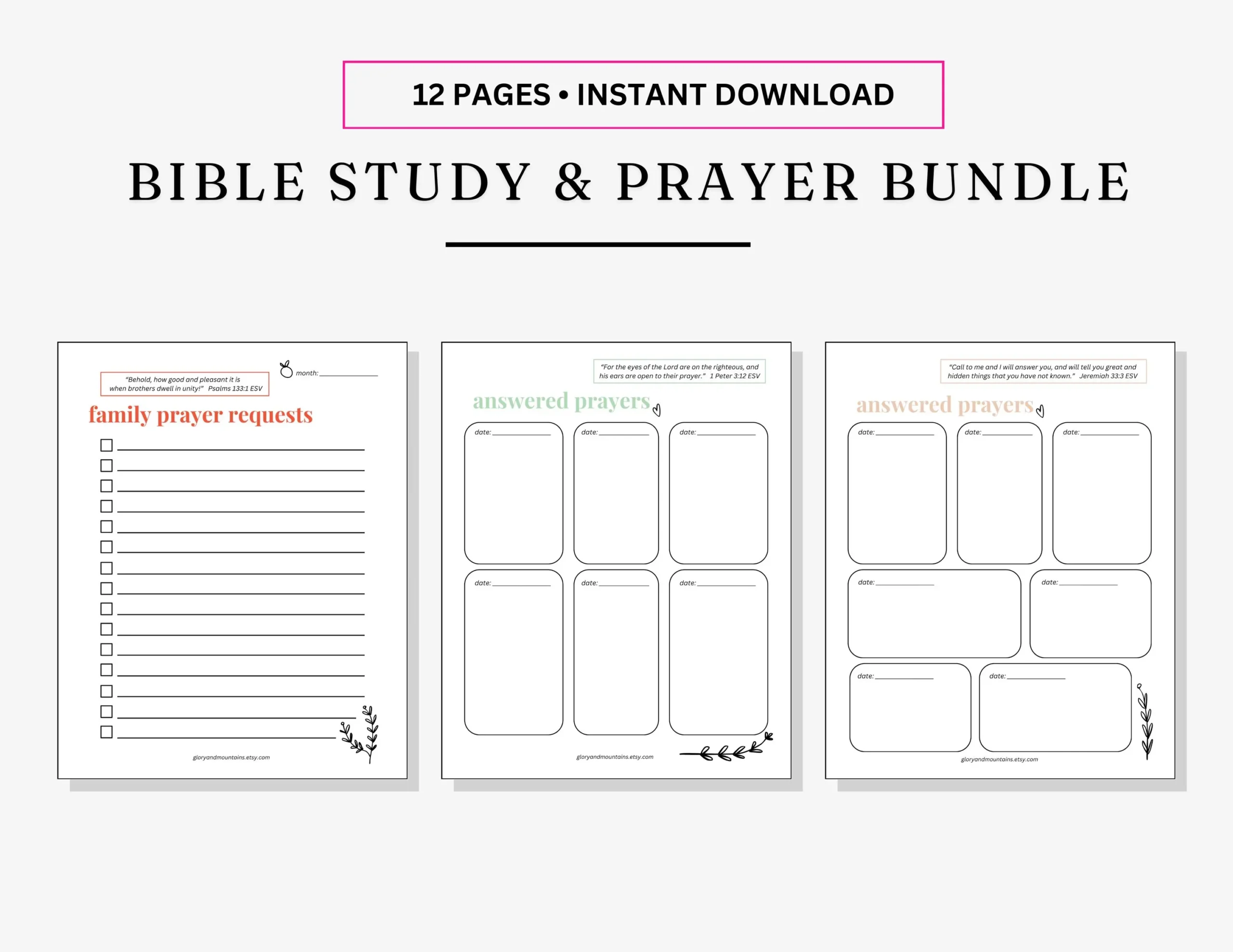 Prayer And Bible Study Worksheet Bundle Printable Christian Sunday Sermon Notes Prayer And Family Devotional Time Morning Quiet Time Etsy