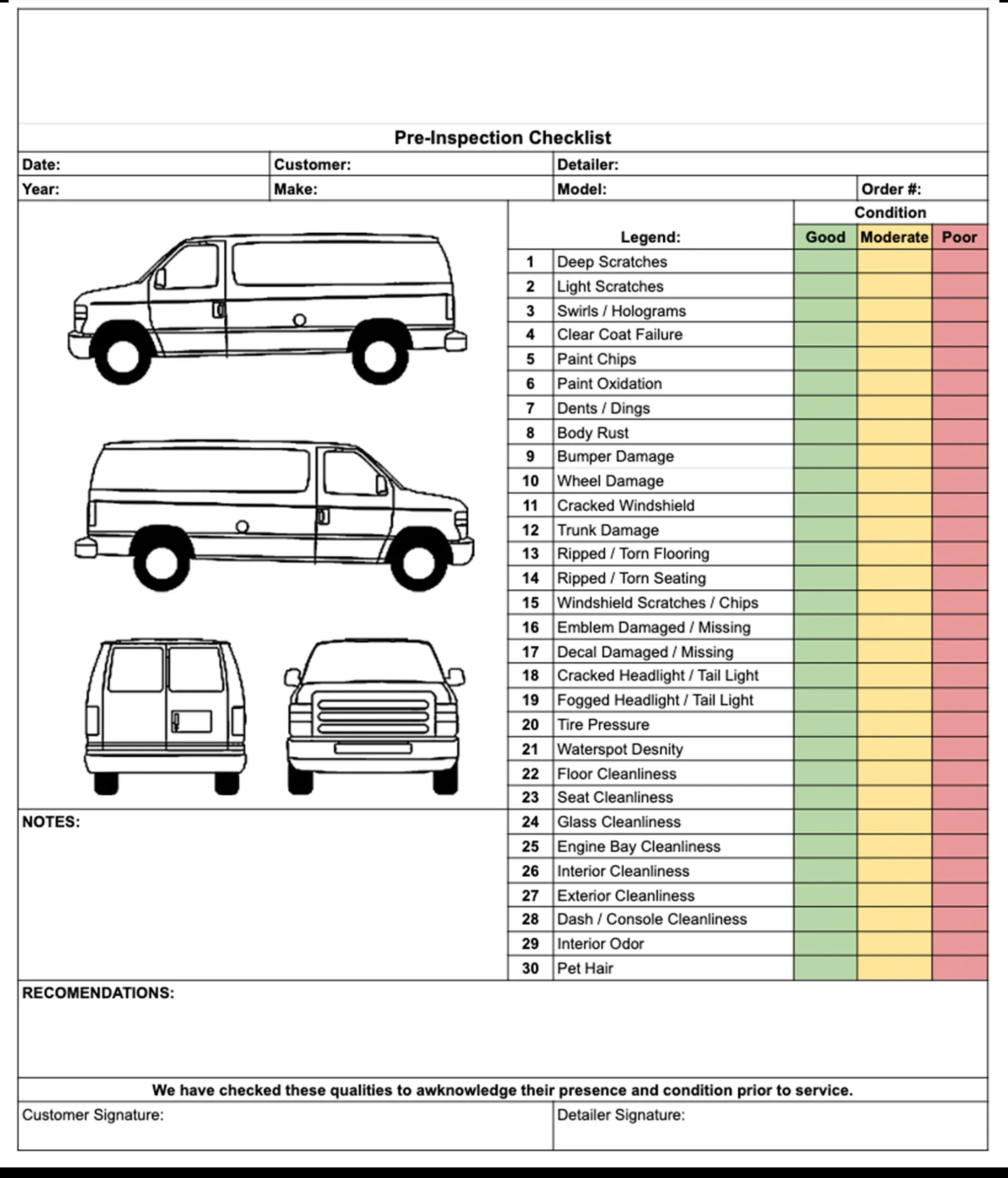 Pre inspection Van Checklist For Auto Detailers Dealerships Service Departments Etsy Pre inspection Van Checklist For Auto Detailers Dealerships Service Departments Etsy