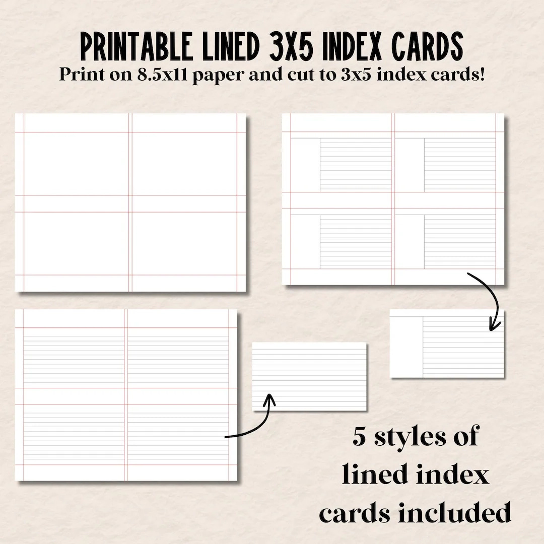 Printable 3x5 Index Cards Lined Index Cards Cornell Style Printable Index Cards Digital Note Cards Print Then Cut Etsy