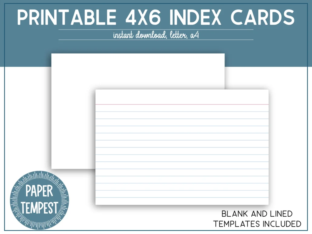 Printable 4x6 Index Cards Printable Lined Index Cards Unruled Blank Notecards Index Cards Template Flash Cards Recipe Cards Etsy