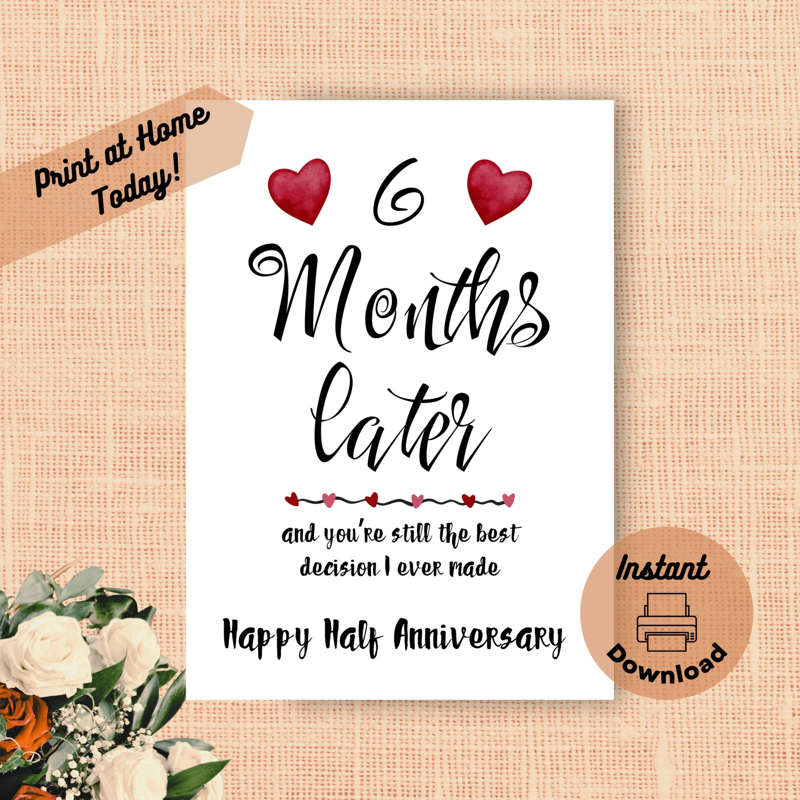 Printable 6 Month Anniversary Card Instant Download Print At Home Card Half Year Anniversary Gift For Boyfriend Six Months Together Etsy New Zealand