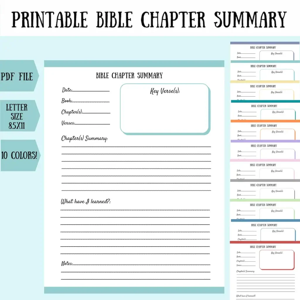Printable Bible Chapter Summary Devotional Journal Pages PDF Download Etsy