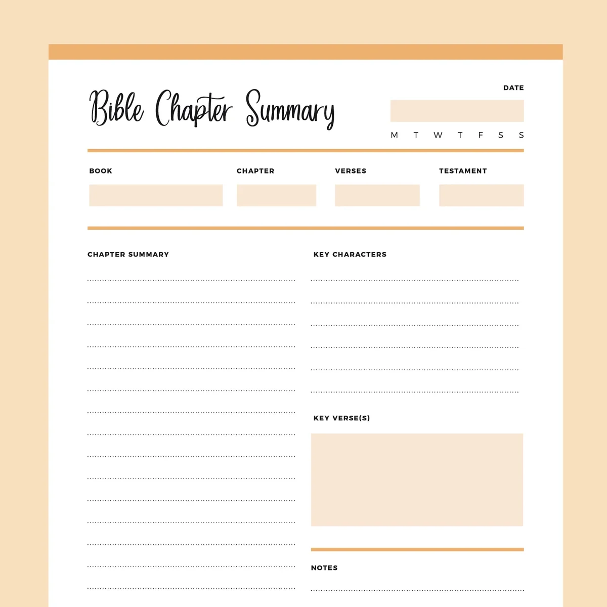 Printable Bible Chapter Summary Template Instant Download PDF Plan Print Land