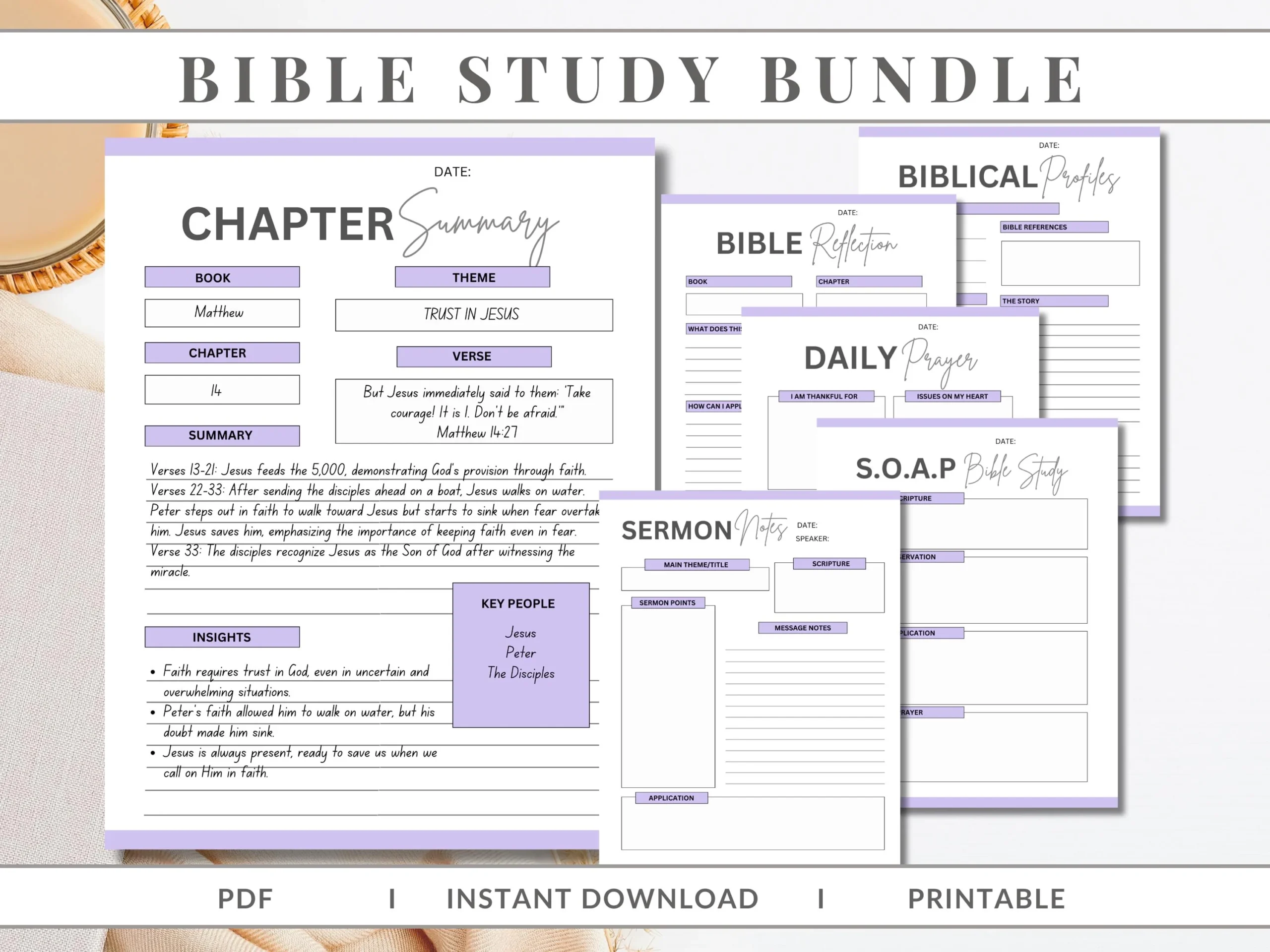 Printable Bible Study Journal Bundle SOAP Chapter Summary digital Download Etsy
