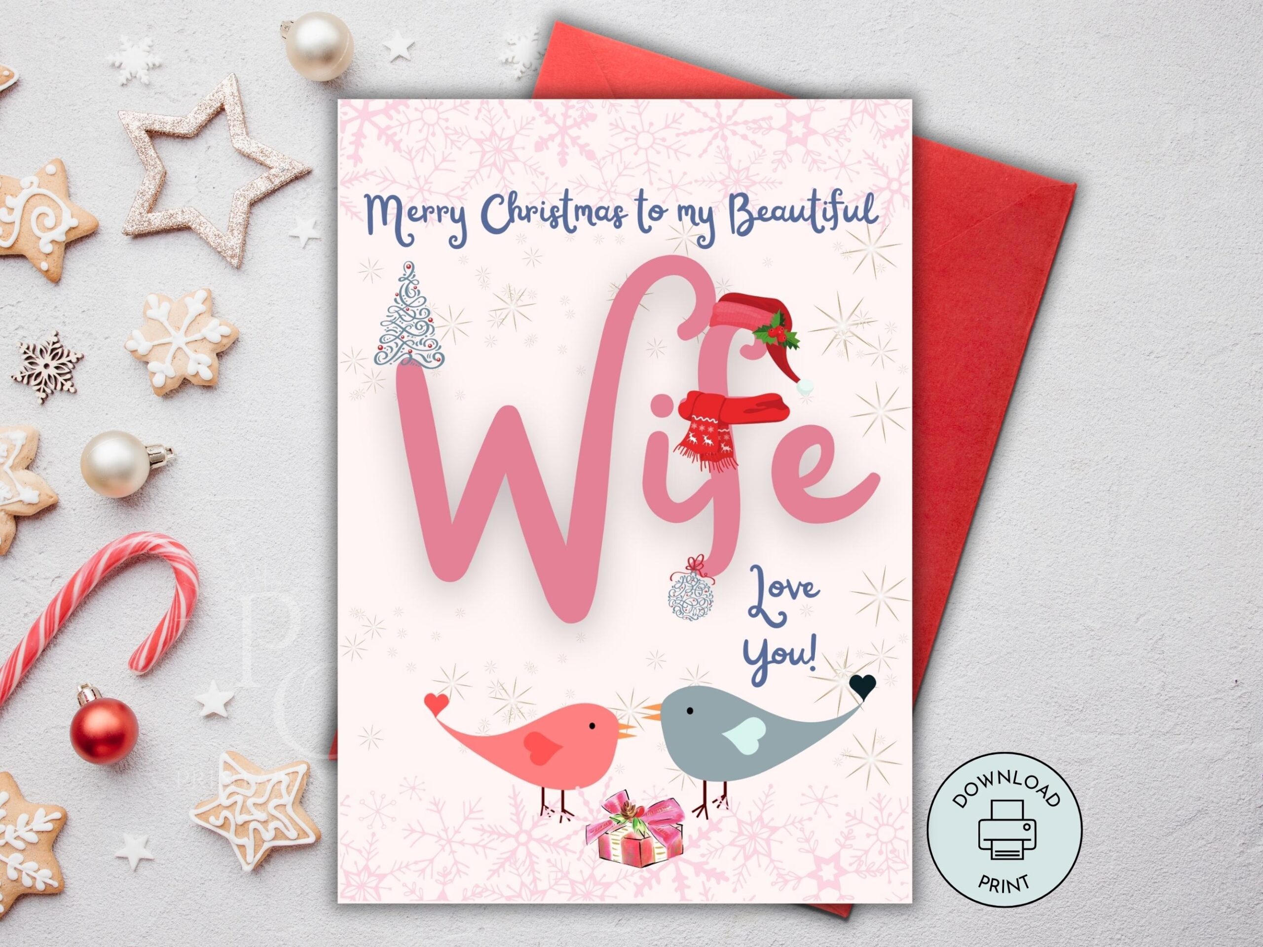 Printable Christmas Card For Wife Merry Christmas Wife Card Xmas Card Wife Season Greeting Card For Wife Instant Digital Download Card Etsy