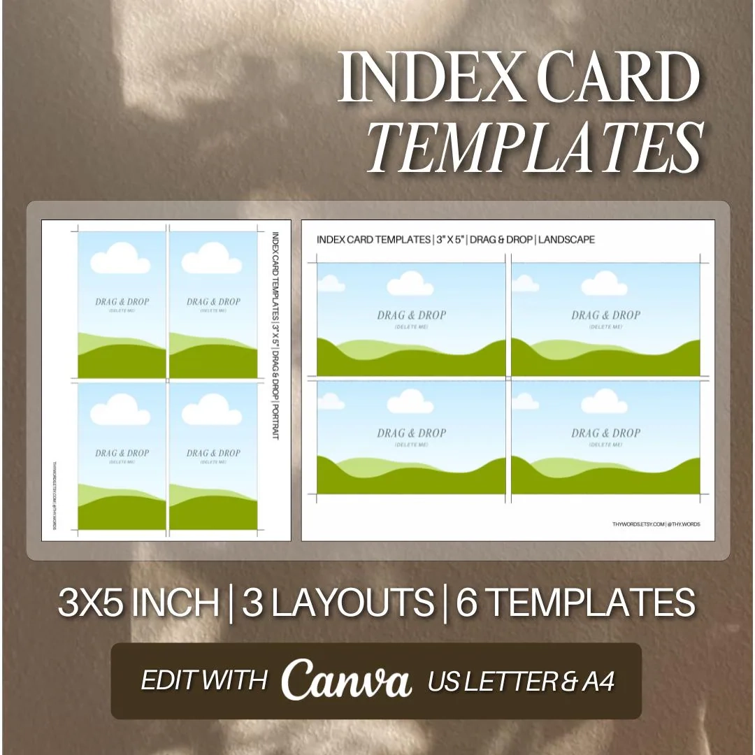 Printable Index Card Templates US Letter 3x5 Card Drag Drop Canva Editable Print At Home Card Small Business Owner Thank You Insert Slip A4 Etsy