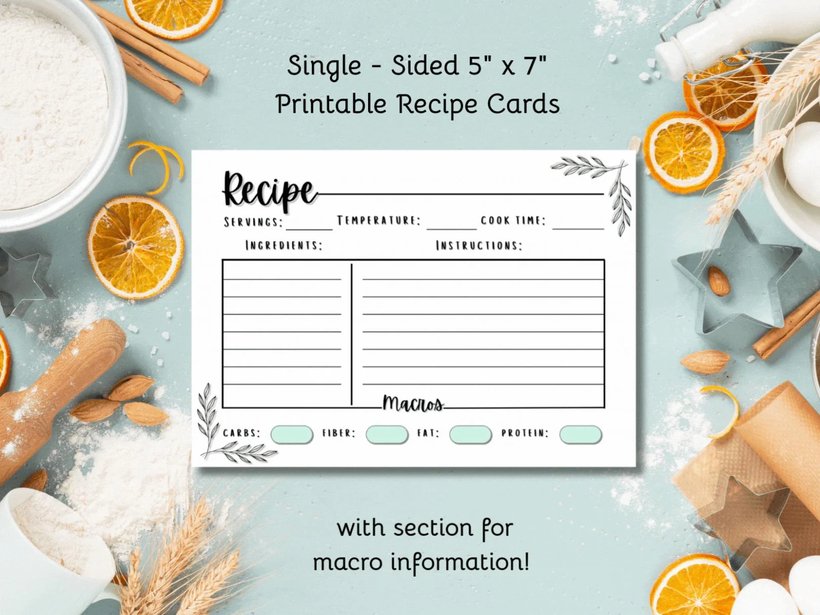 Printable Macro Recipe Cards Leaf Border Design 5x7 Digital Download Etsy Printable Macro Recipe Cards Leaf Border Design 5x7 Digital Download Etsy