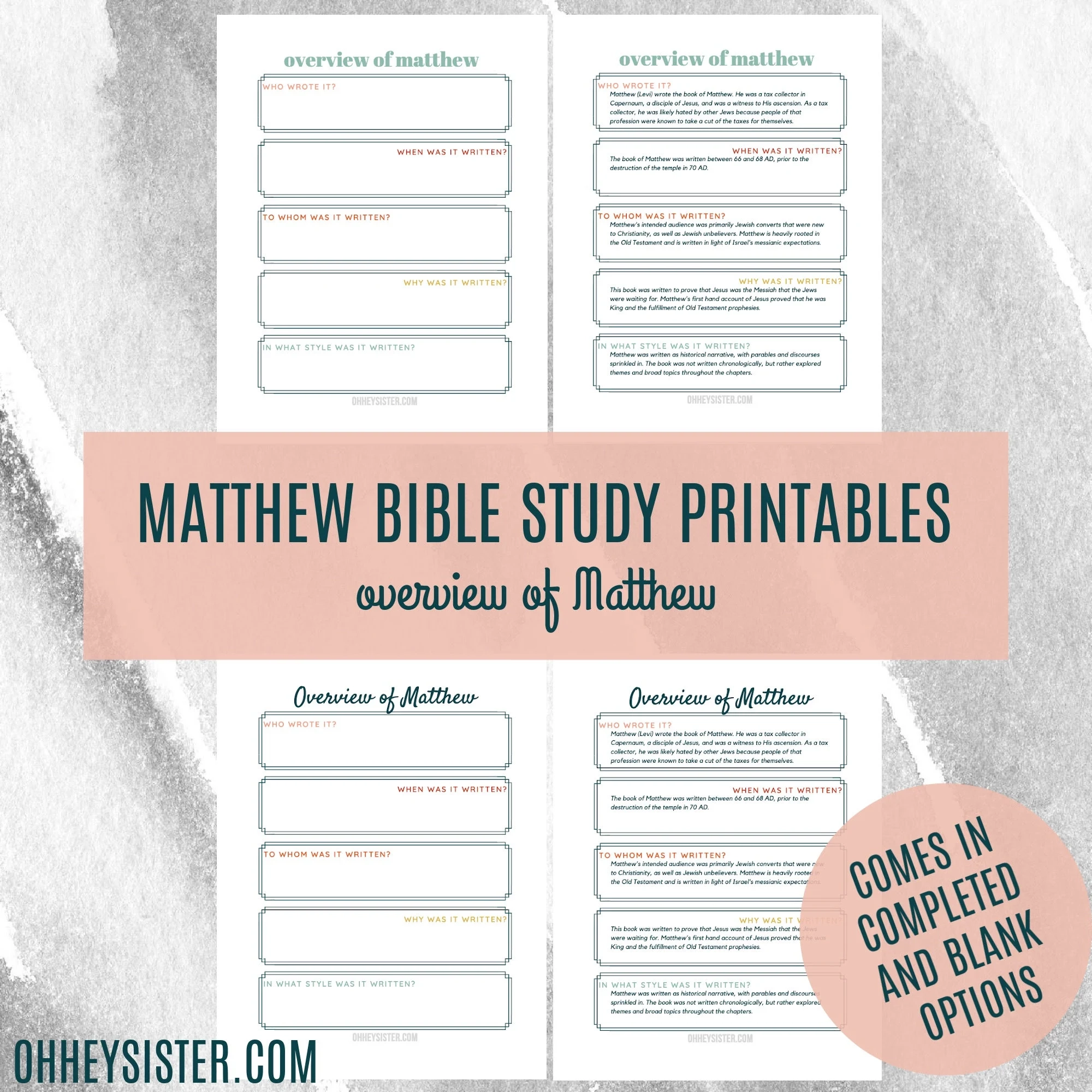Printable Matthew Bible Study Overview Guide In Depth Bible Study Bible Book Overview Summary Of Matthew PDF Download Etsy