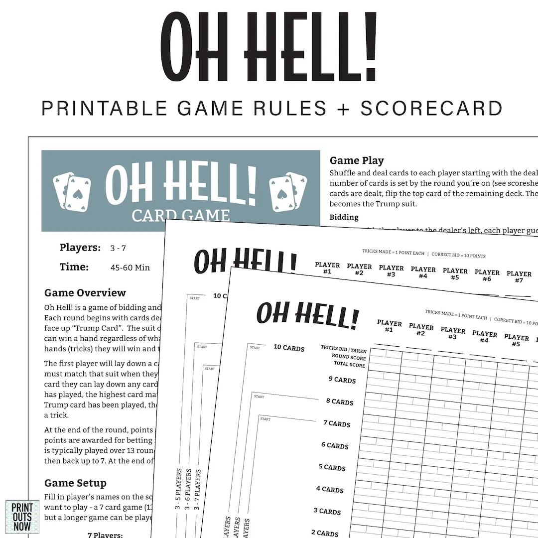 Printable Oh Hell Games Rules Score Sheet Elevator Bust Up And Down The River Etc Etsy Printable Oh Hell Games Rules Score Sheet Elevator Bust Up And Down The River Etc Etsy