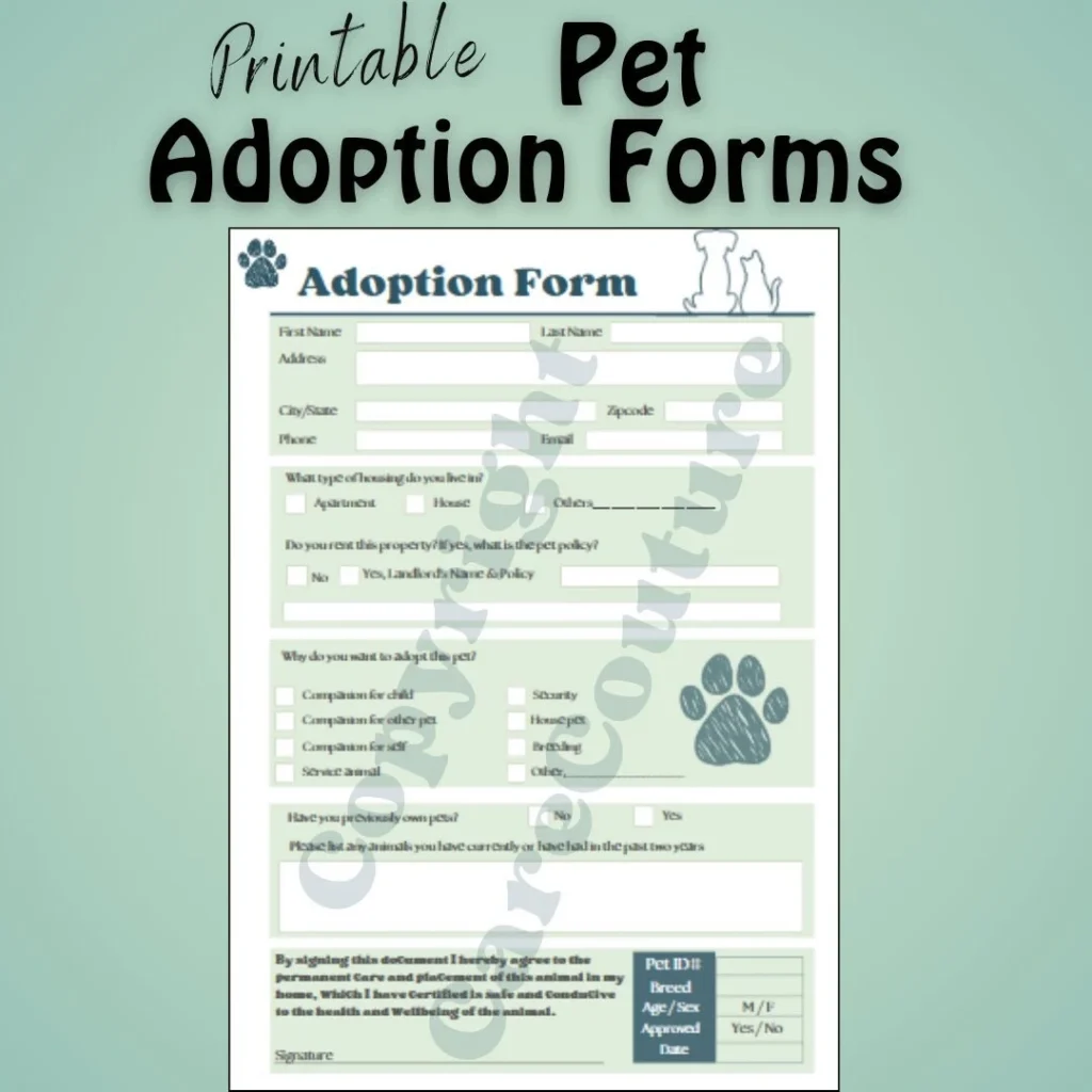 Printable Pet Adoption Form Animal Rescue Template download Etsy Denmark
