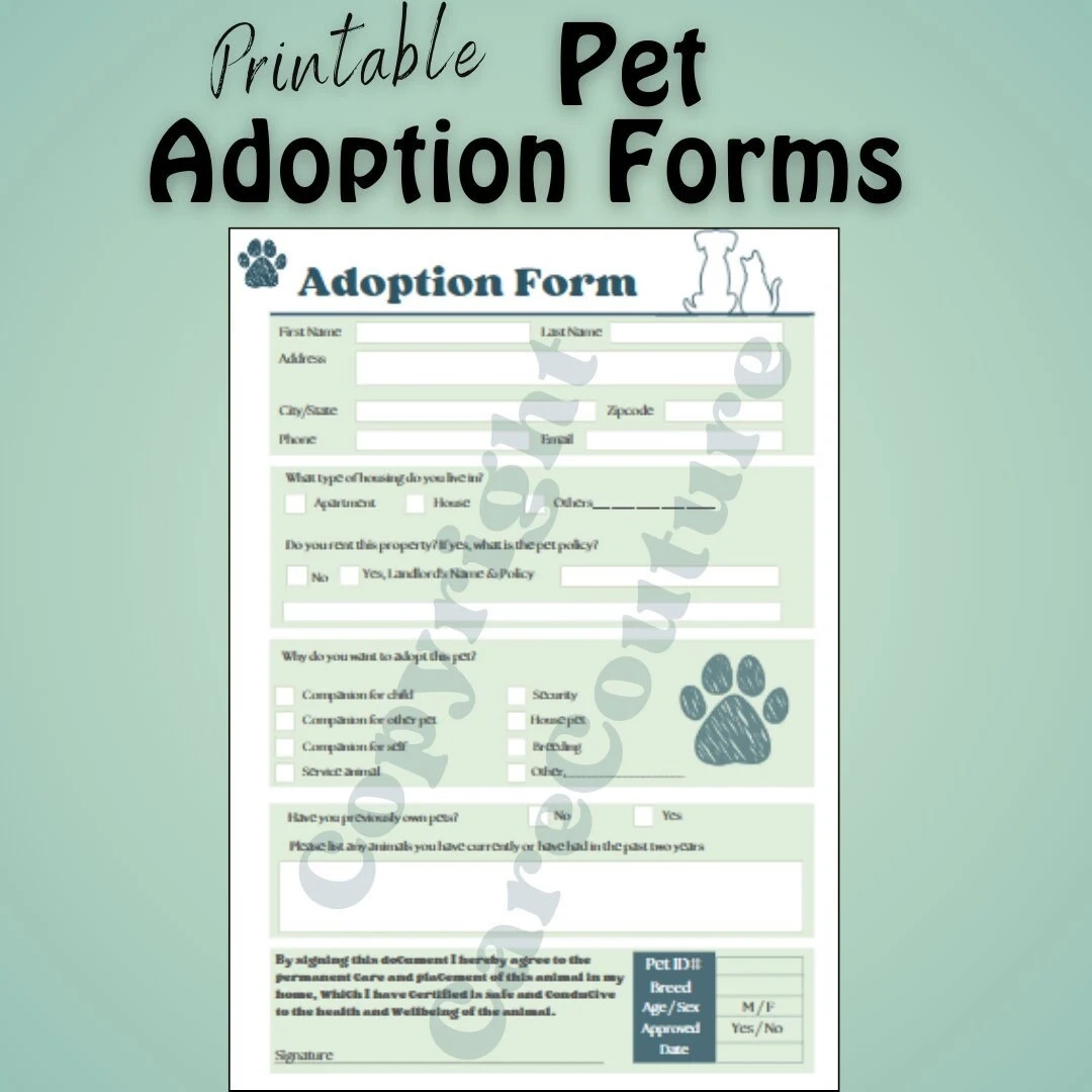 Printable Pet Adoption Form Animal Rescue Template download Etsy Denmark Printable Pet Adoption Form Animal Rescue Template download Etsy Denmark
