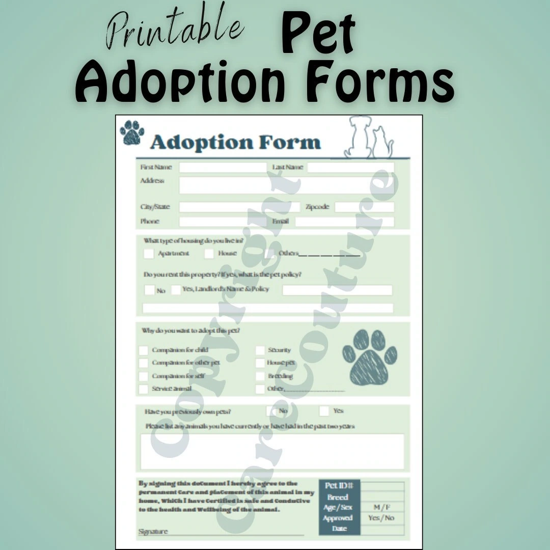 Printable Pet Adoption Form Animal Rescue Template download Etsy Printable Pet Adoption Form Animal Rescue Template download Etsy