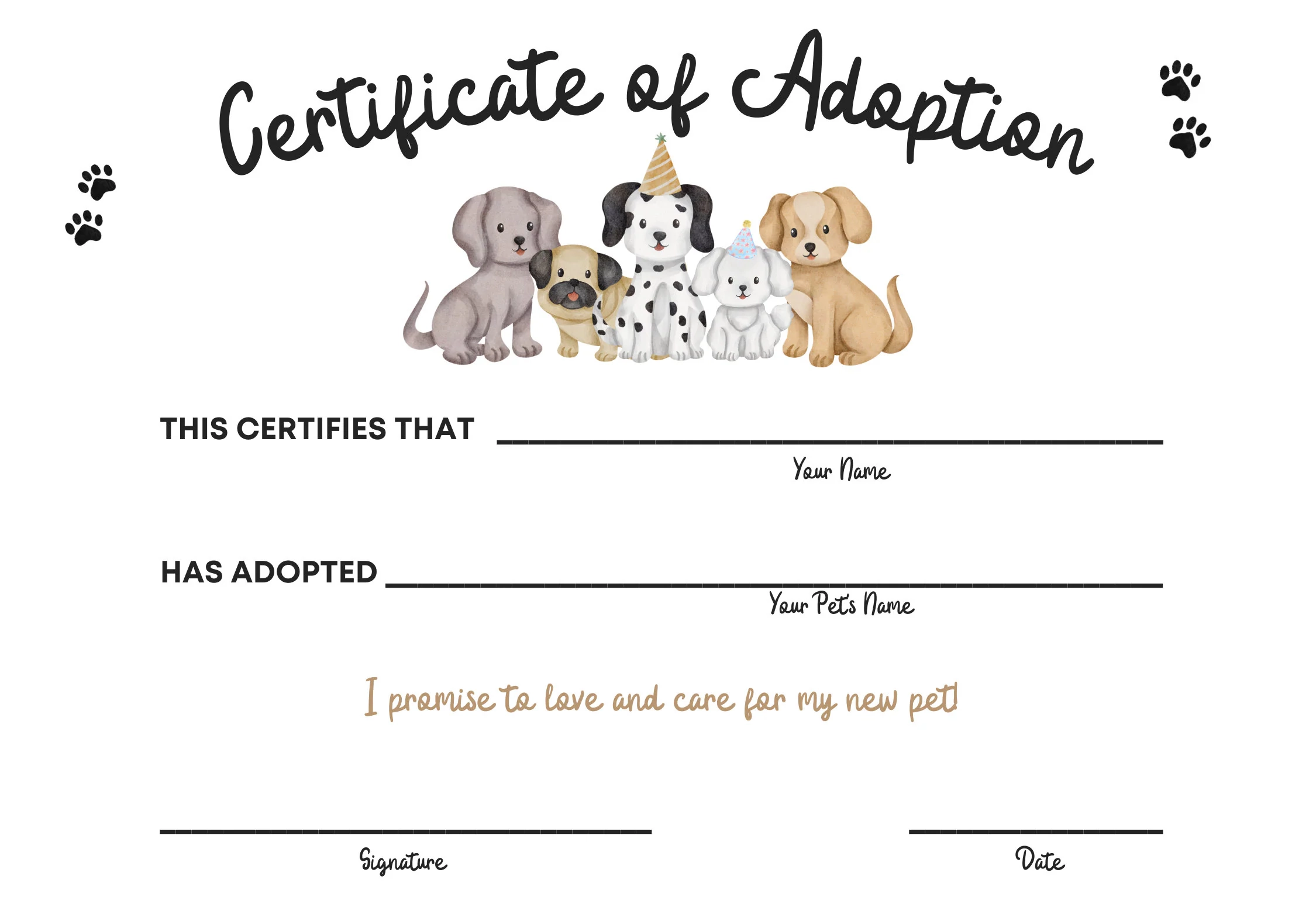 Printable Puppy Adoption Certificate Kids Birthday Party instant Digital Download Etsy Printable Puppy Adoption Certificate Kids Birthday Party instant Digital Download Etsy
